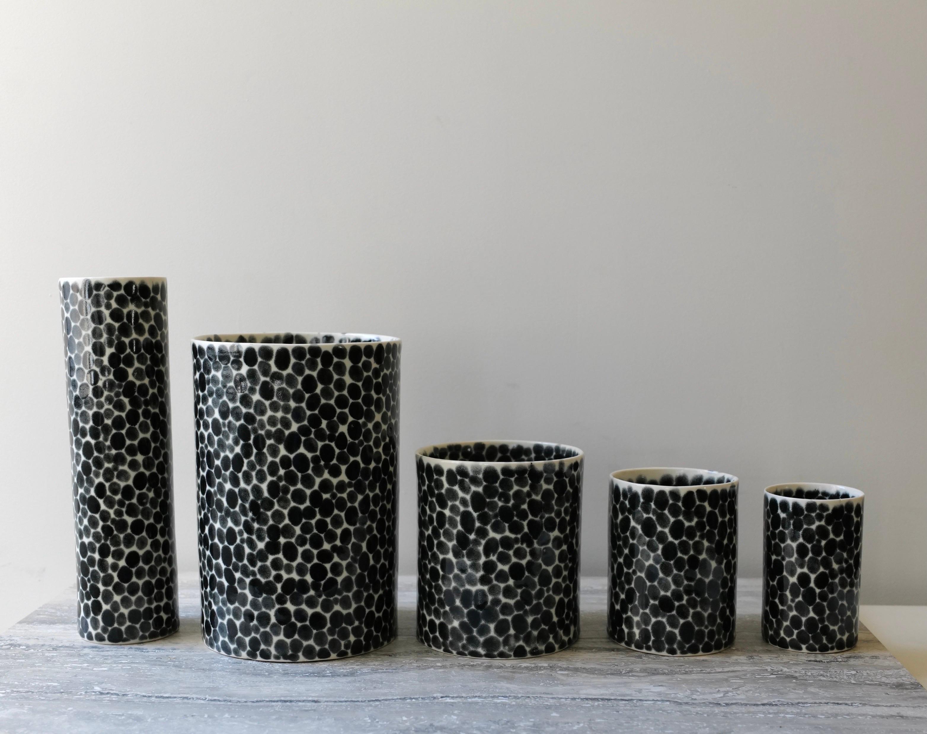 Ceramic Black Dots Porcelain Bamboo Vase by Lana Kova For Sale