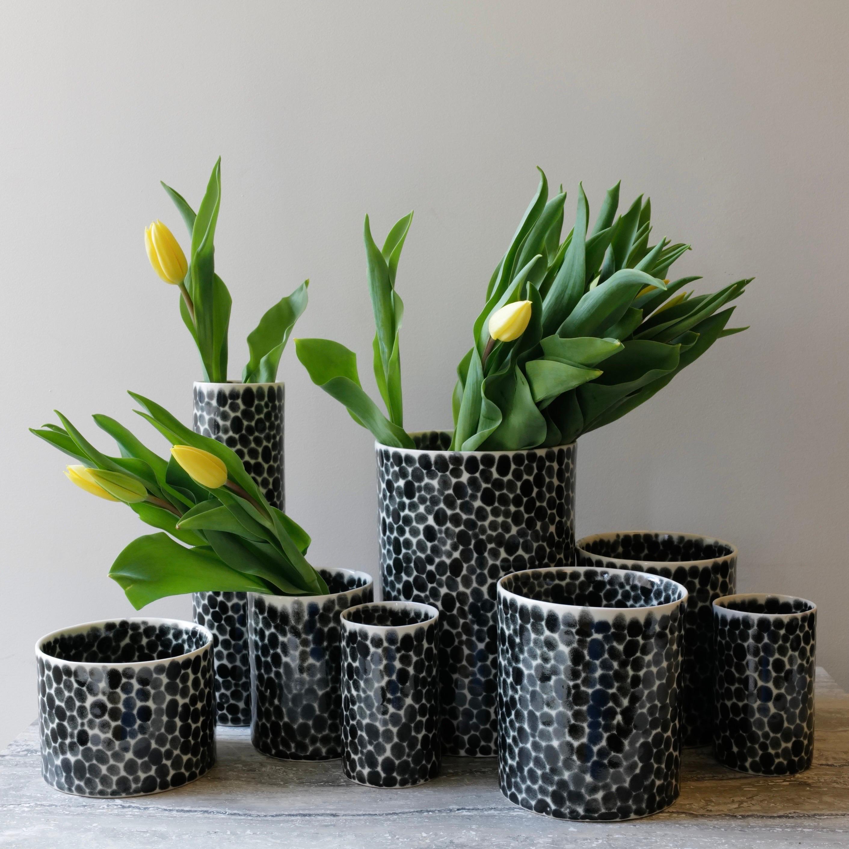 Black Dots Porcelain Bamboo Vase by Lana Kova For Sale 1