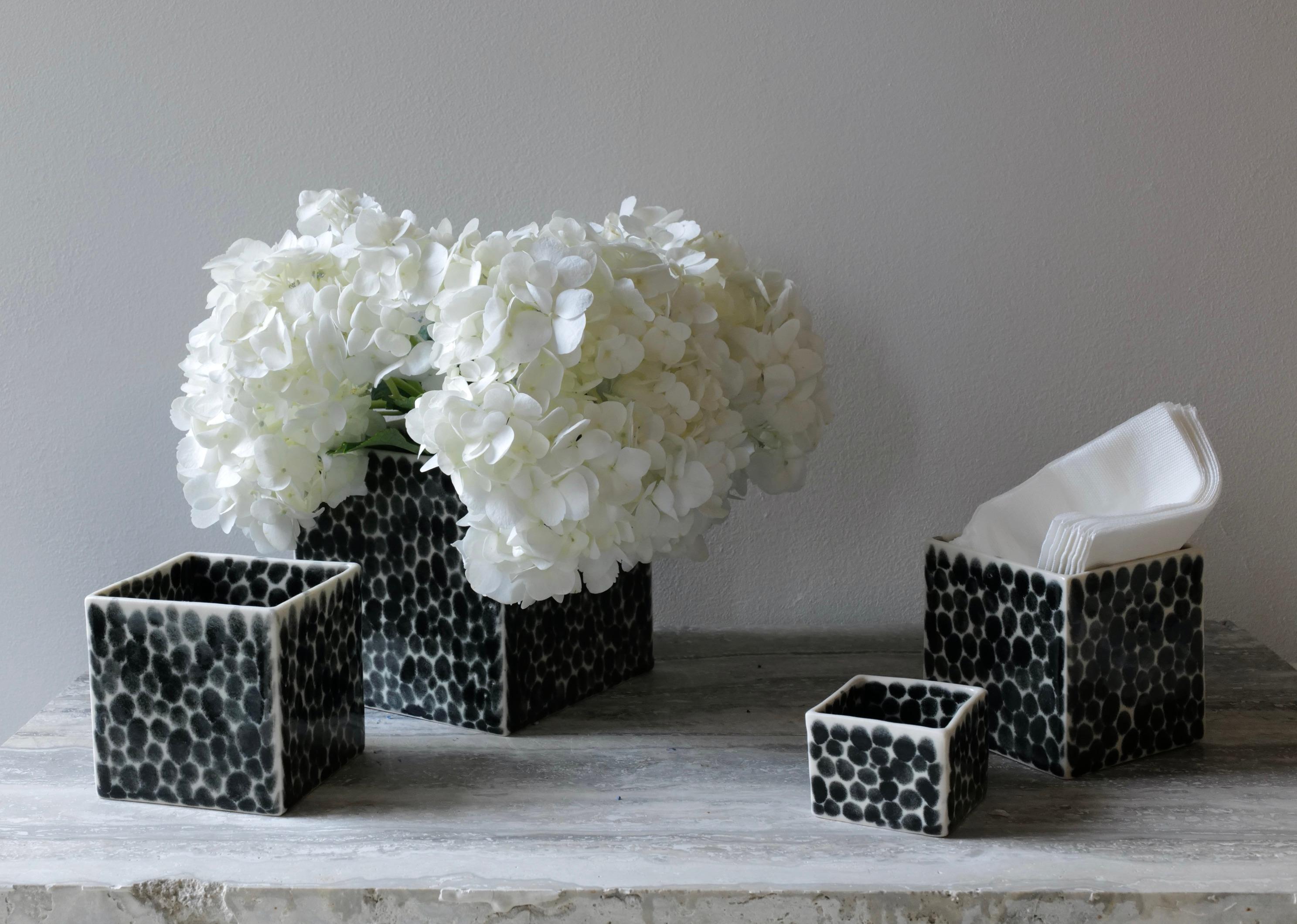 Black Dots Porcelain Cube Vase by Lana Kova For Sale 3