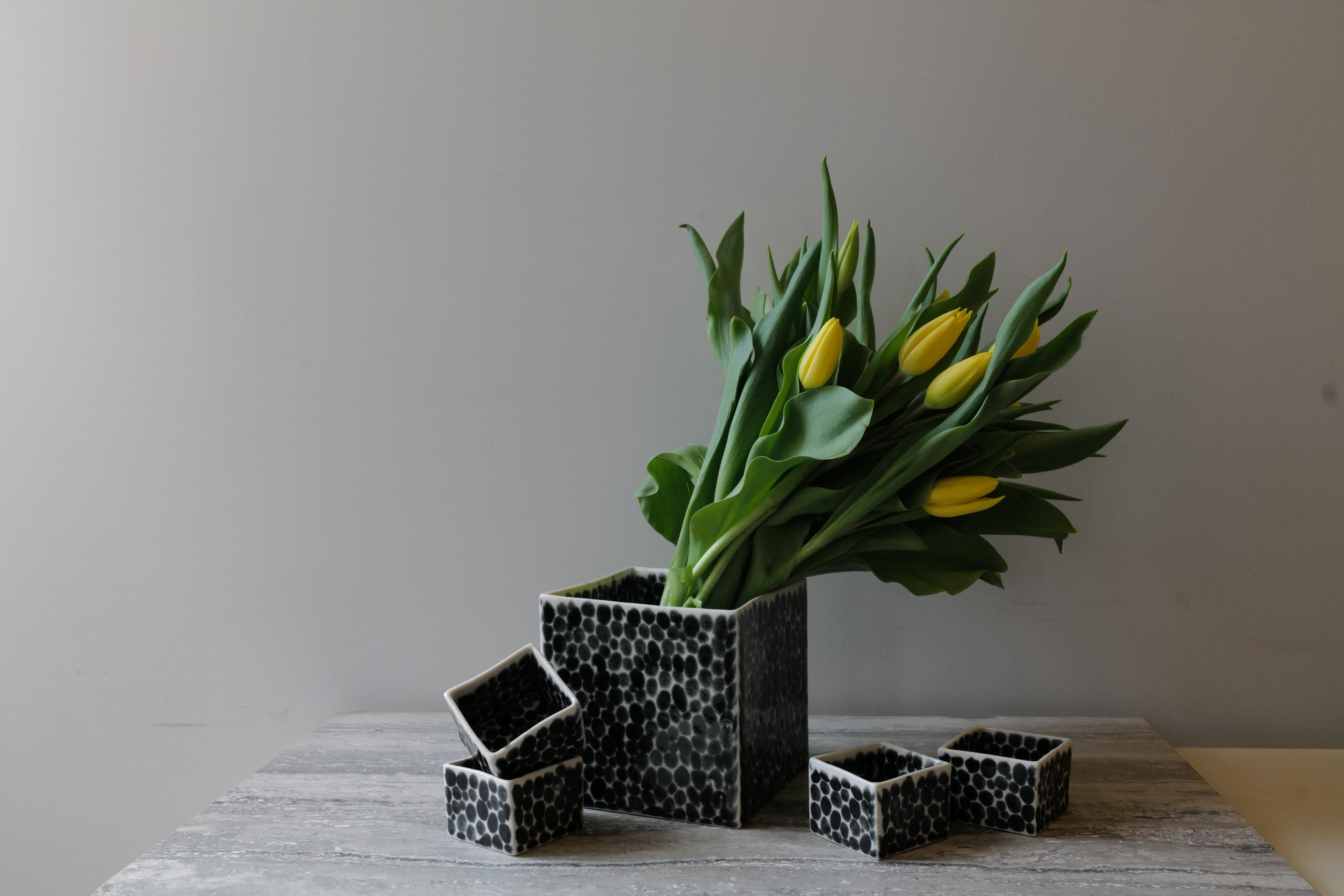 Black Dots Porcelain Cube Vase by Lana Kova For Sale 5