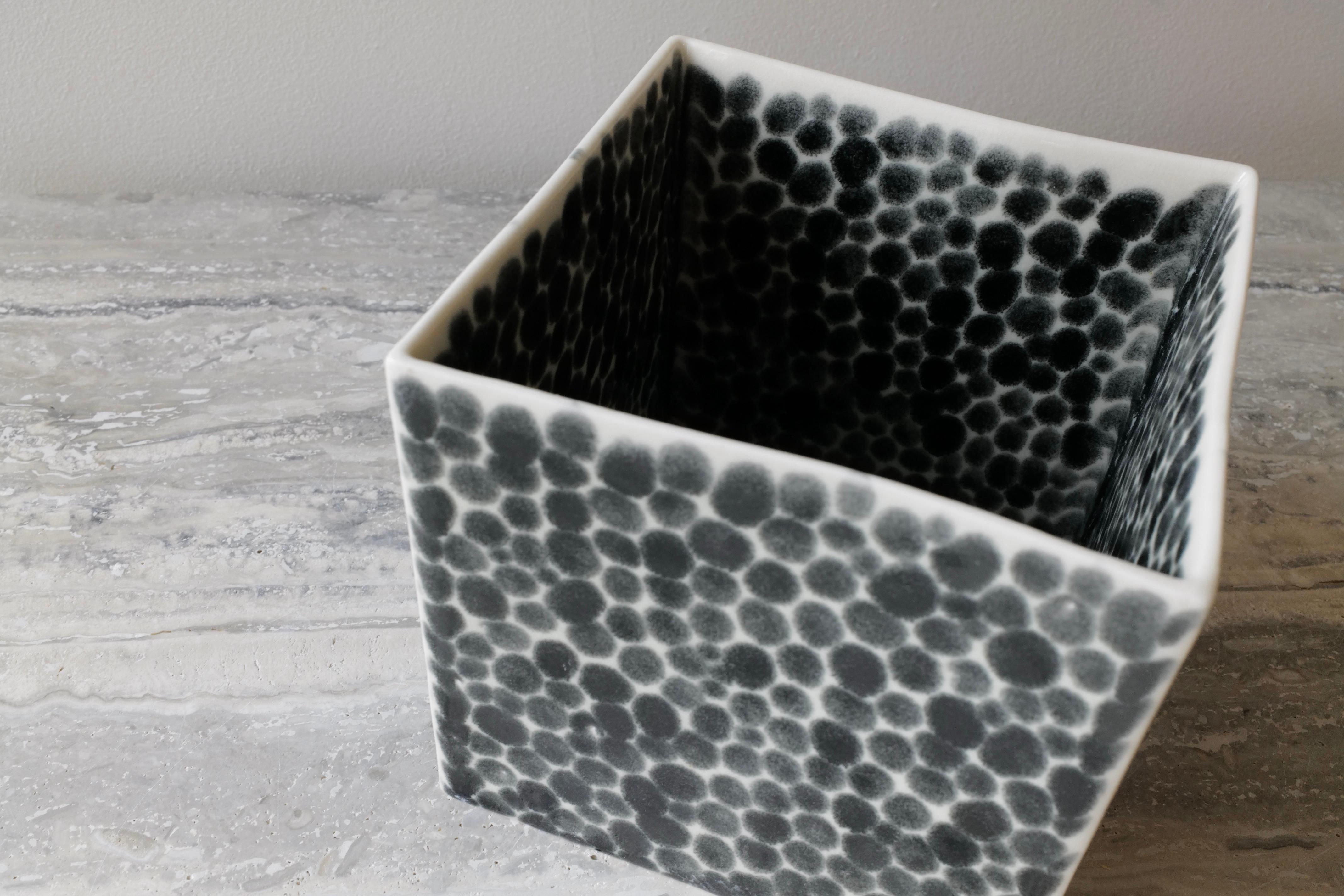 Contemporary Black Dots Porcelain Cube Vase by Lana Kova For Sale