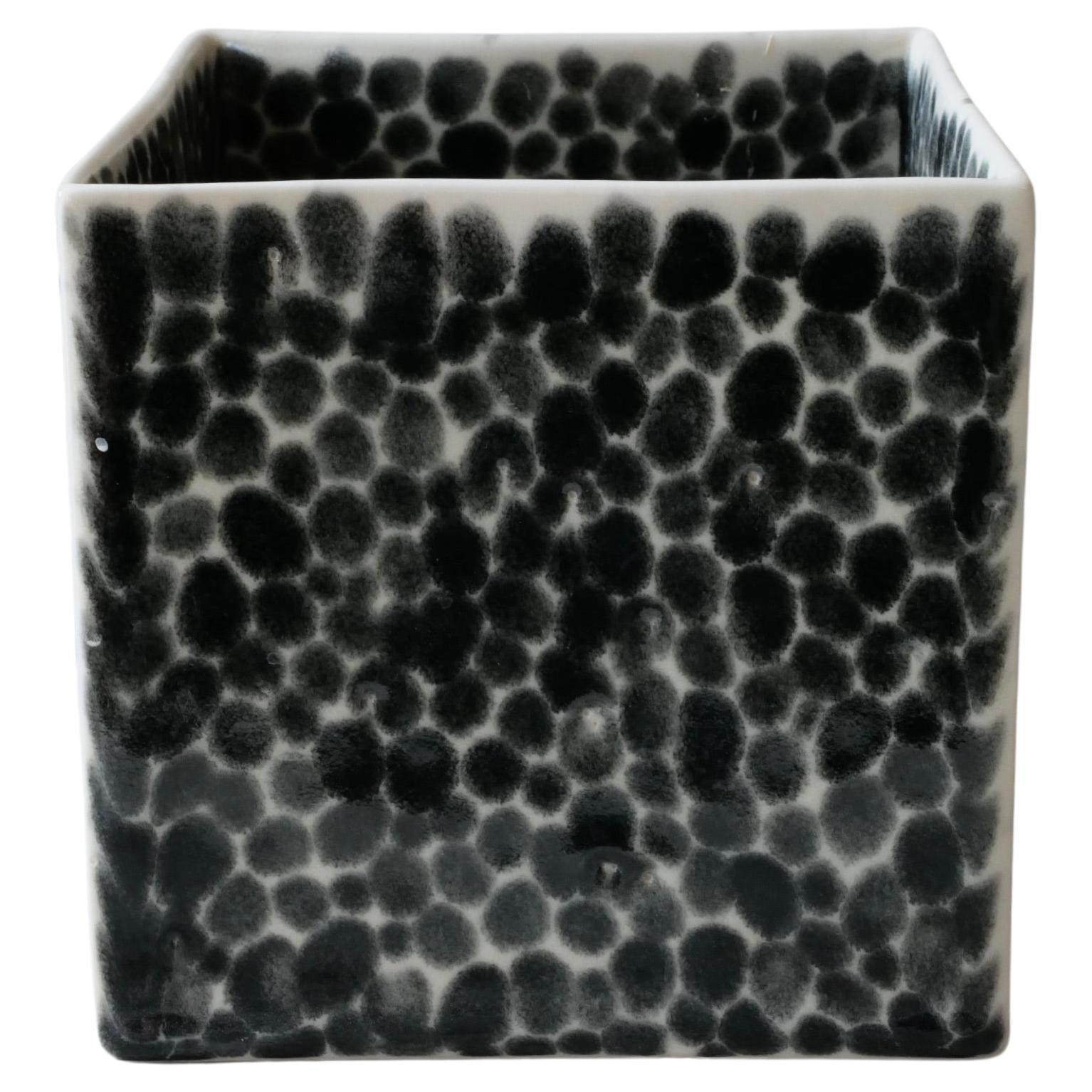 Black Dots Porcelain Cube Vase by Lana Kova For Sale