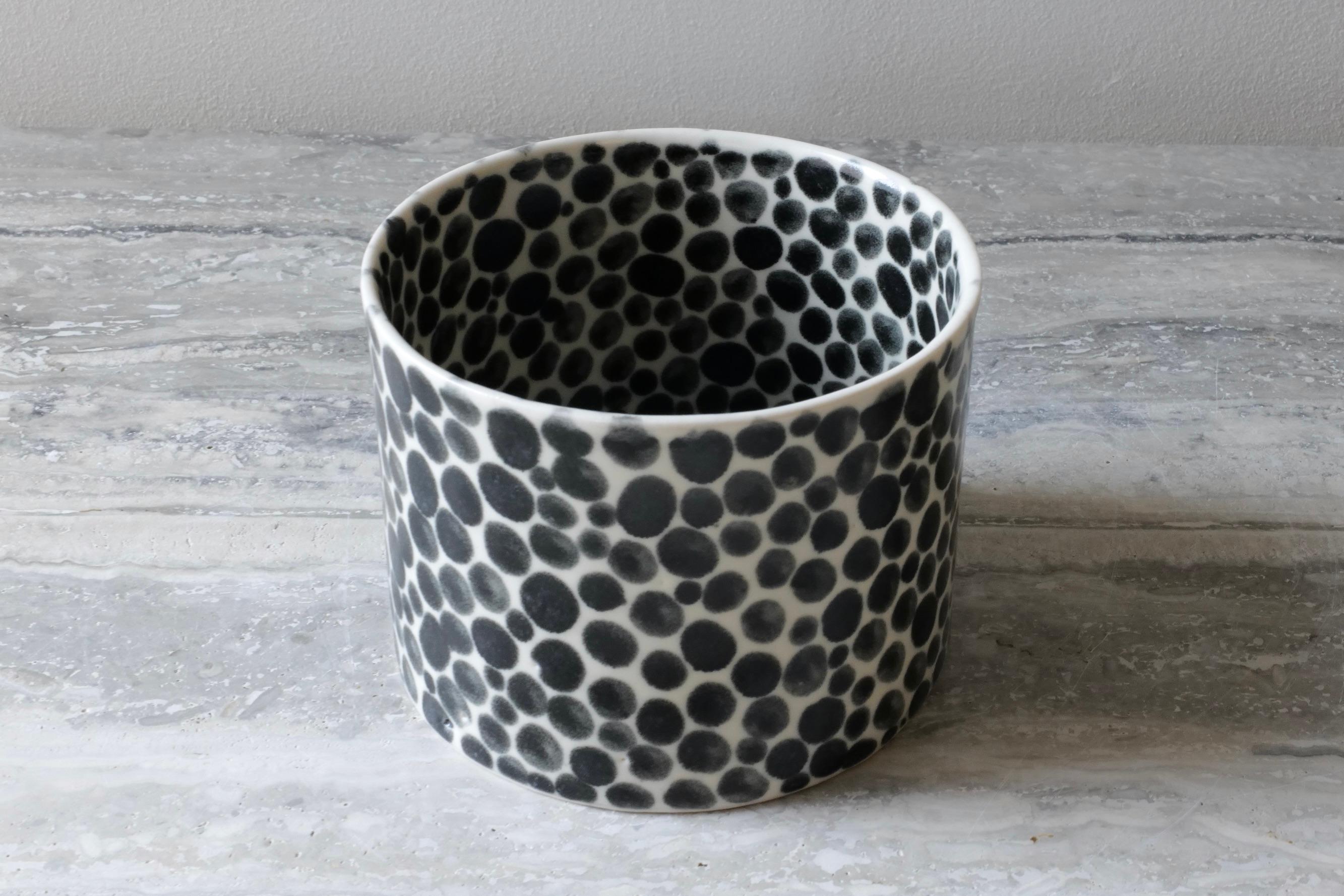 Minimalist Black Dots Short Porcelain Vase by Lana Kova For Sale