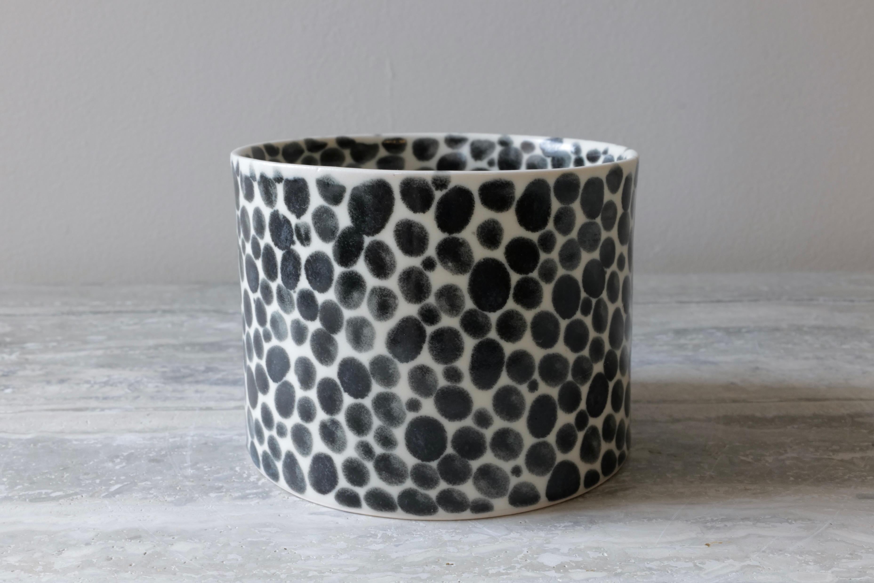 Cast Black Dots Short Porcelain Vase by Lana Kova For Sale