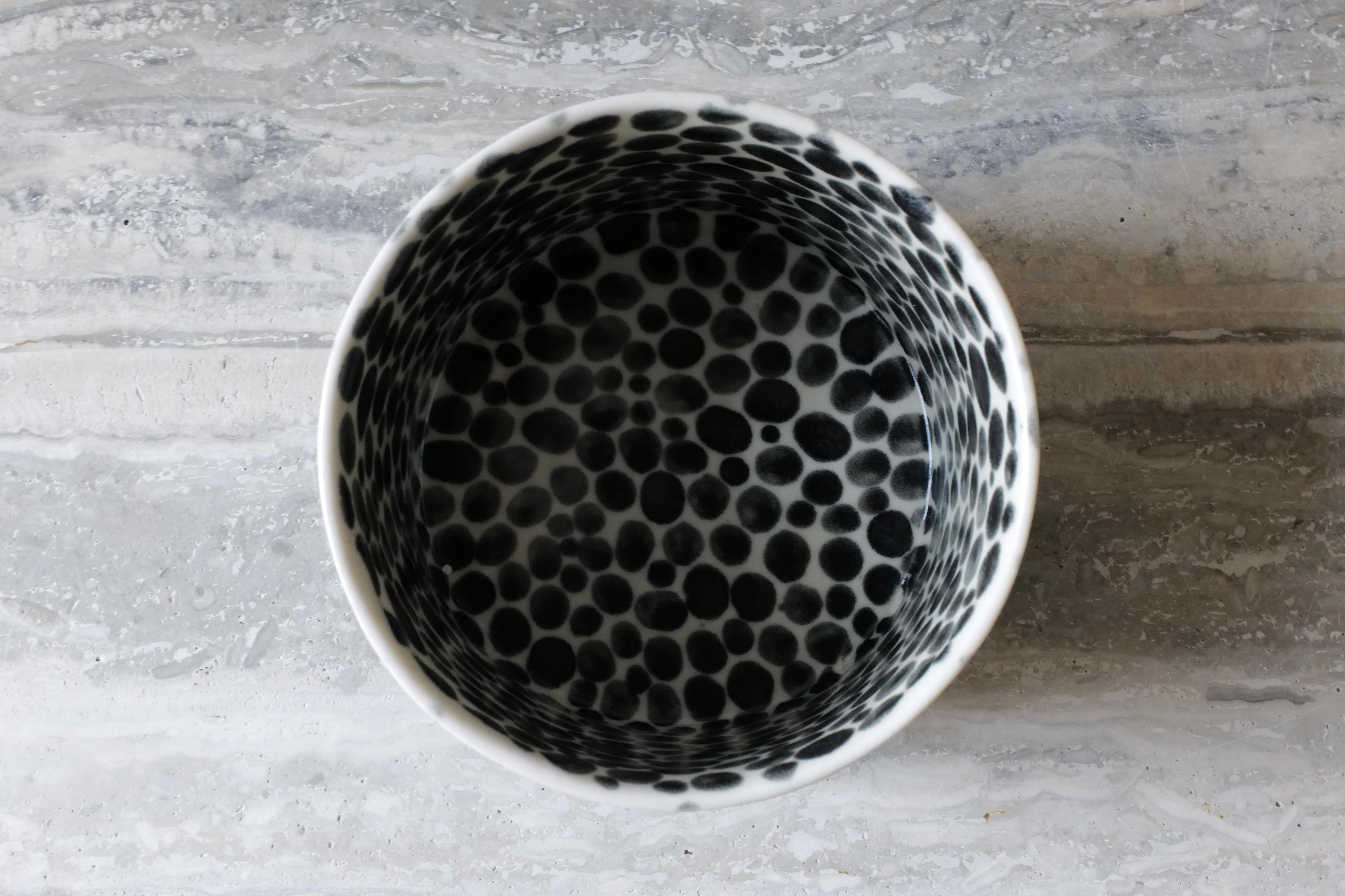 Contemporary Black Dots Short Porcelain Vase by Lana Kova For Sale
