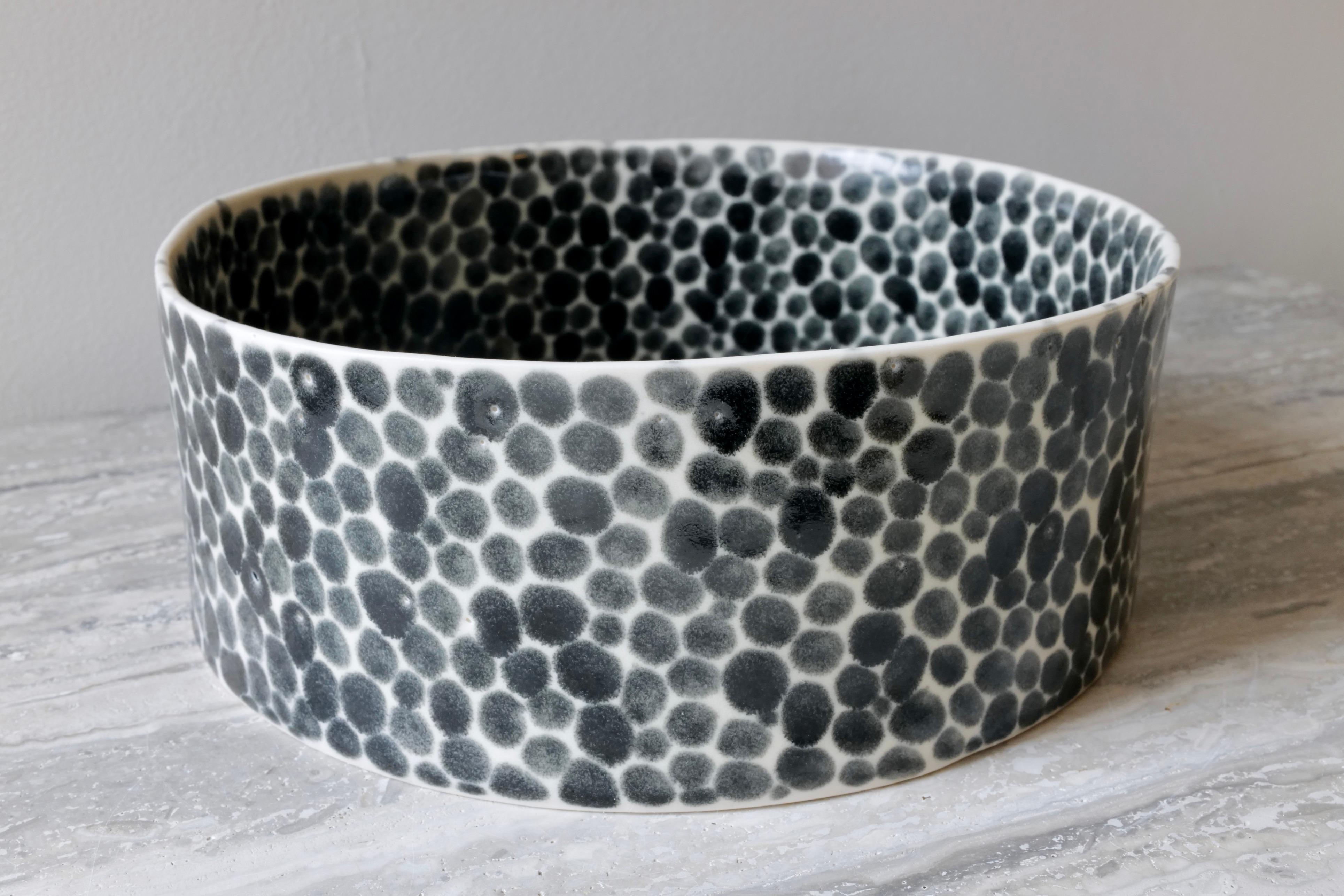 Minimalist Black Dots Wide Porcelain Bowl by Lana Kova
