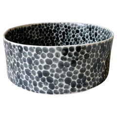 Black Dots Wide Porcelain Bowl by Lana Kova