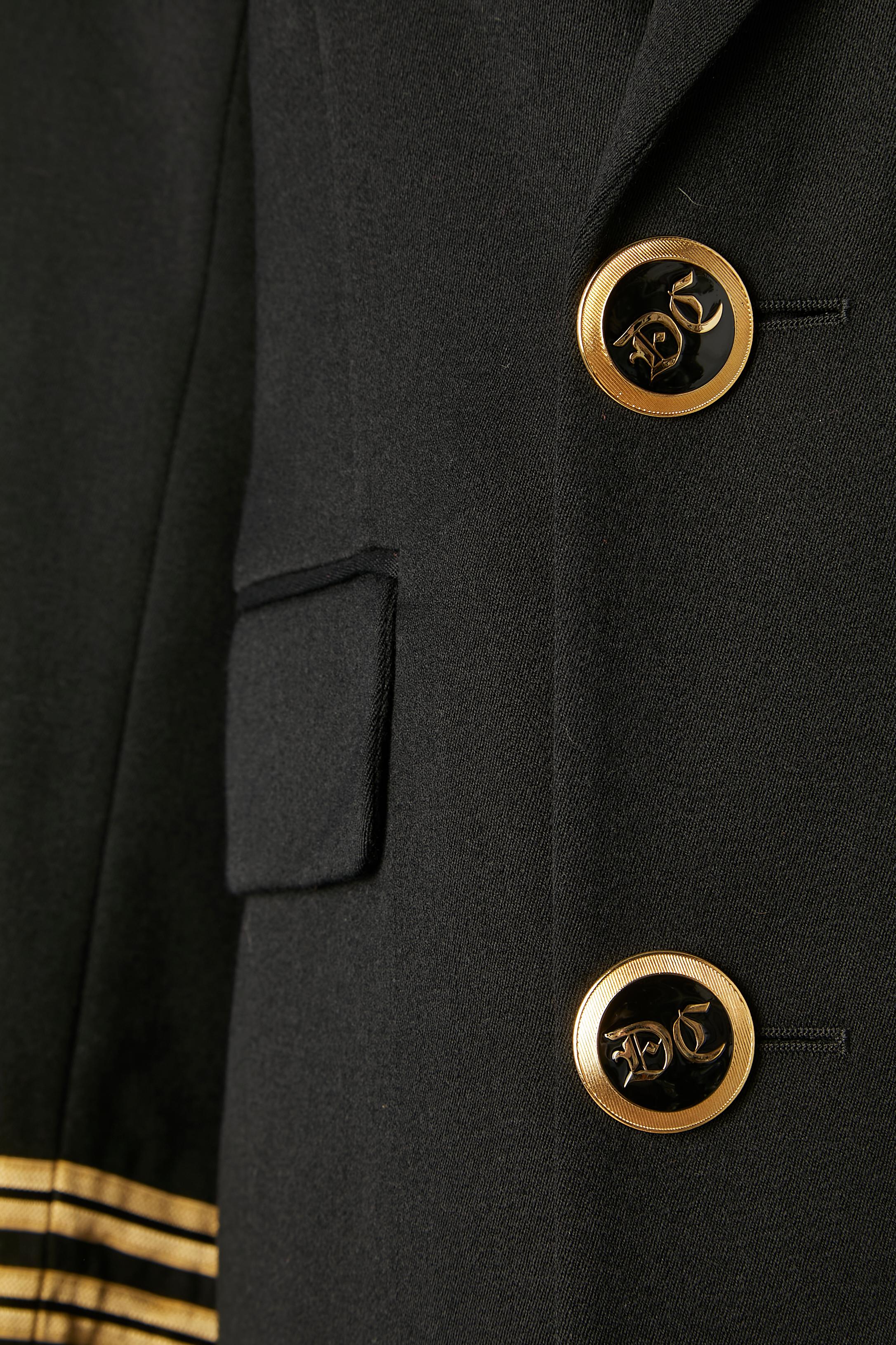 Noir Blazer noir à double boutonnage avec rubans de passementerie dorés DSquared 2 en vente