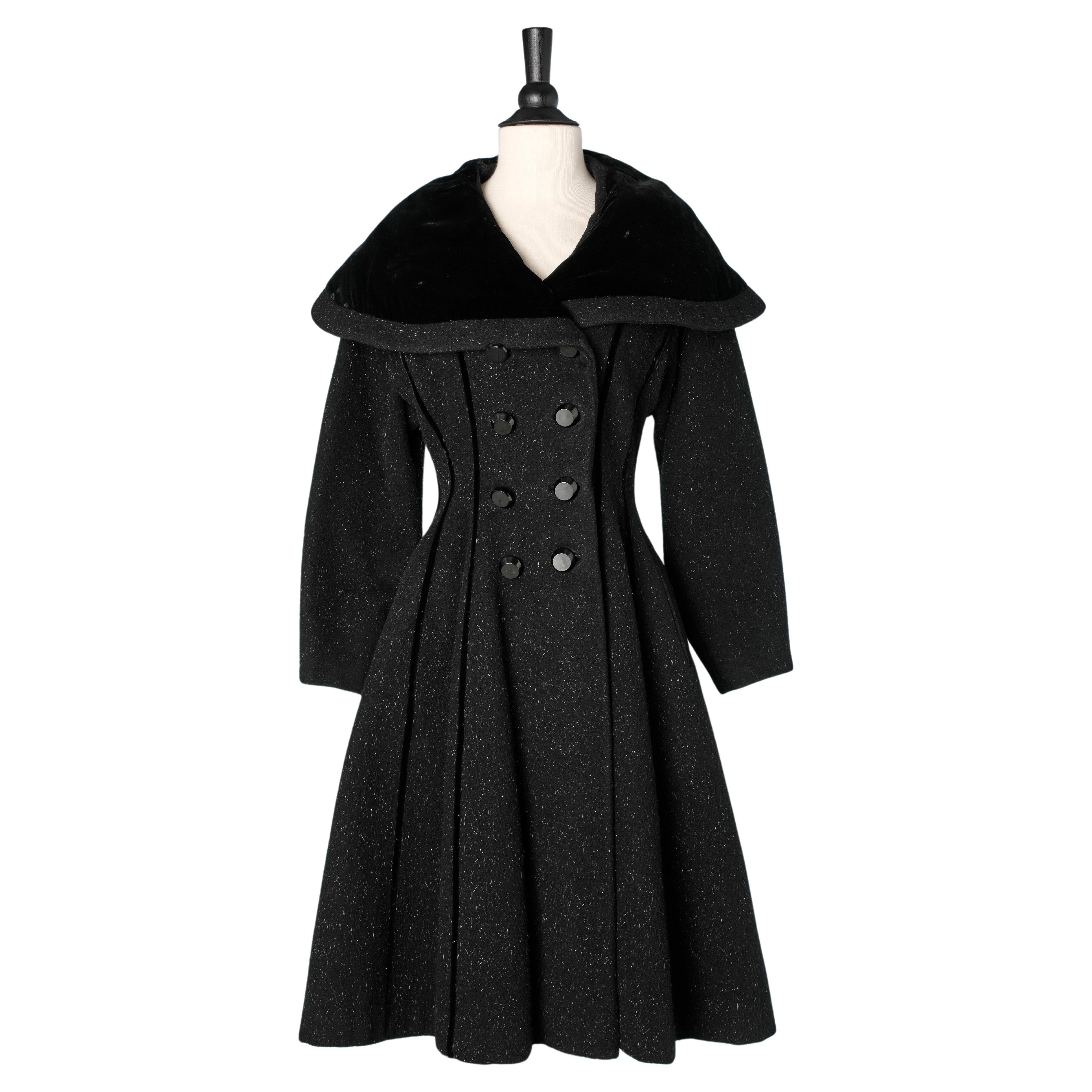 Black double breasted coat with velvet collar Lilli Ann Circa 1940 s For Sale at 1stDibs