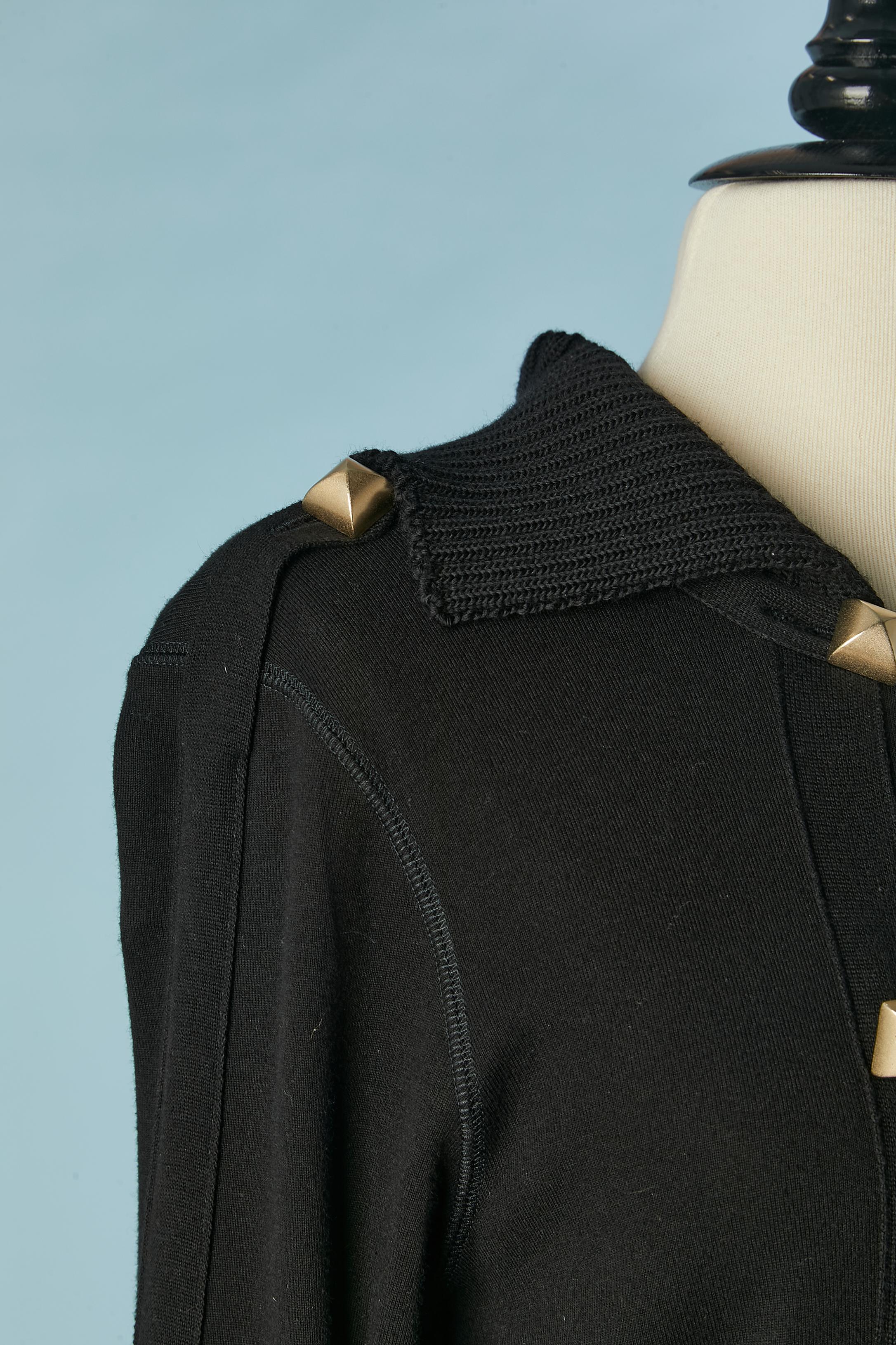 Cardigan noir à double boutonnage en jersey de coton avec bouton en métal doré RYKIEL  Excellent état - En vente à Saint-Ouen-Sur-Seine, FR