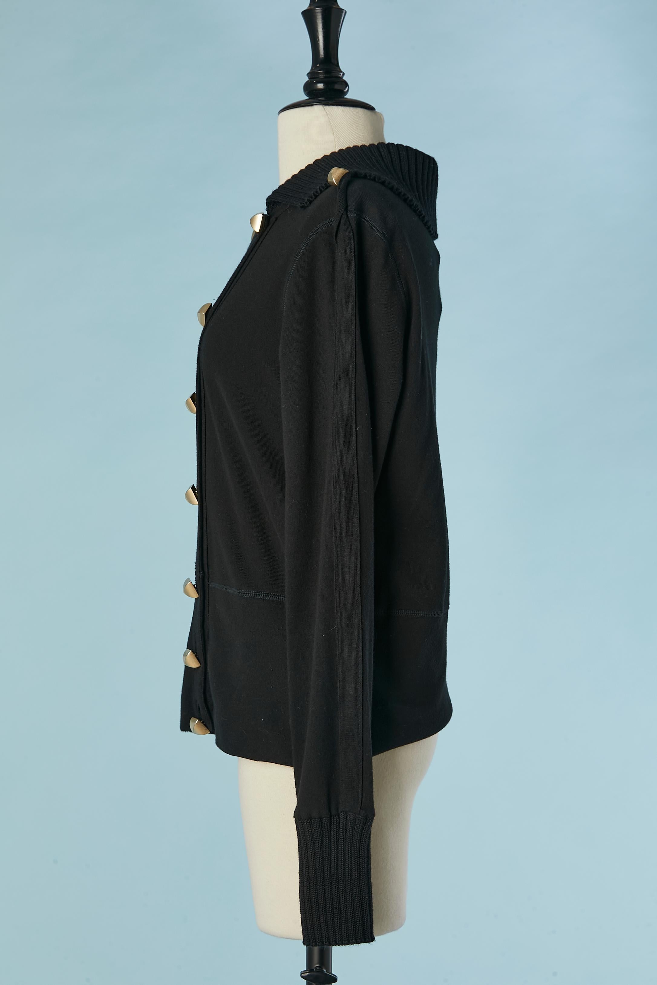 Schwarze doppelreihige Strickjacke aus Baumwoll-Jersey mit goldenem Metallknopf RYKIEL  Damen im Angebot