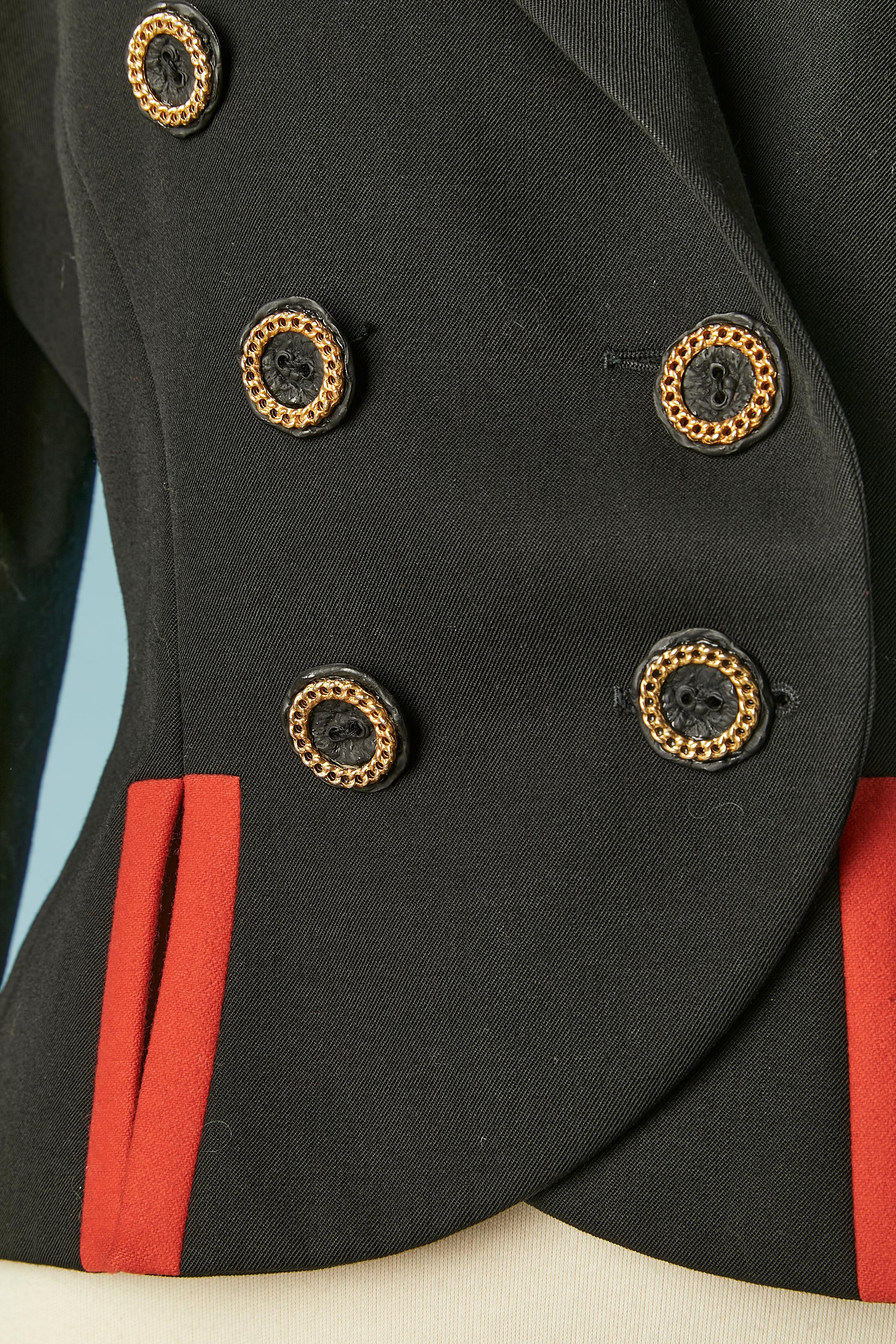 Black double-breasted jacket with gold buttons and red details Lolita Lempicka  In Excellent Condition For Sale In Saint-Ouen-Sur-Seine, FR