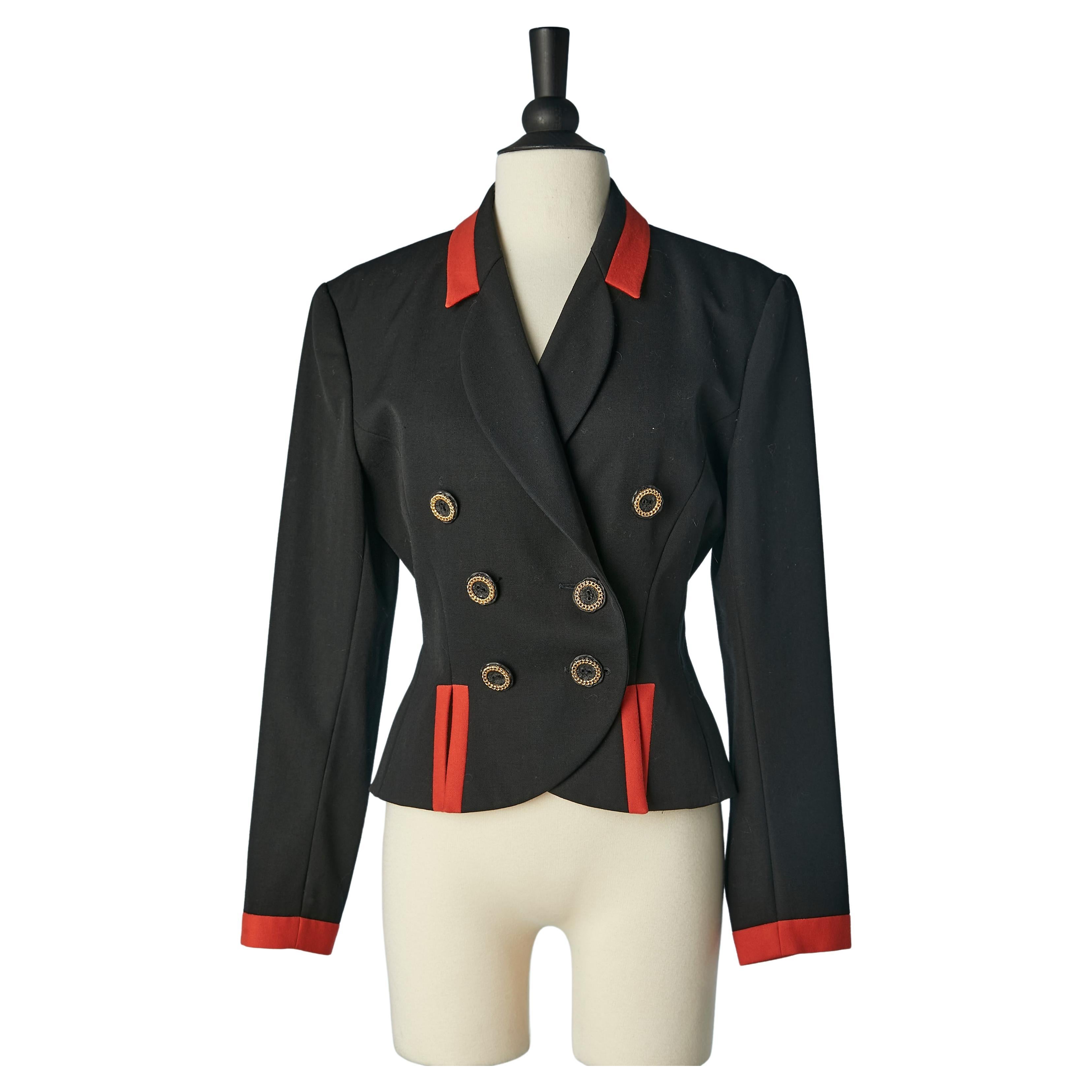 Schwarze doppelreihige Jacke mit goldenen Knöpfen und roten Details Lolita Lempicka  im Angebot