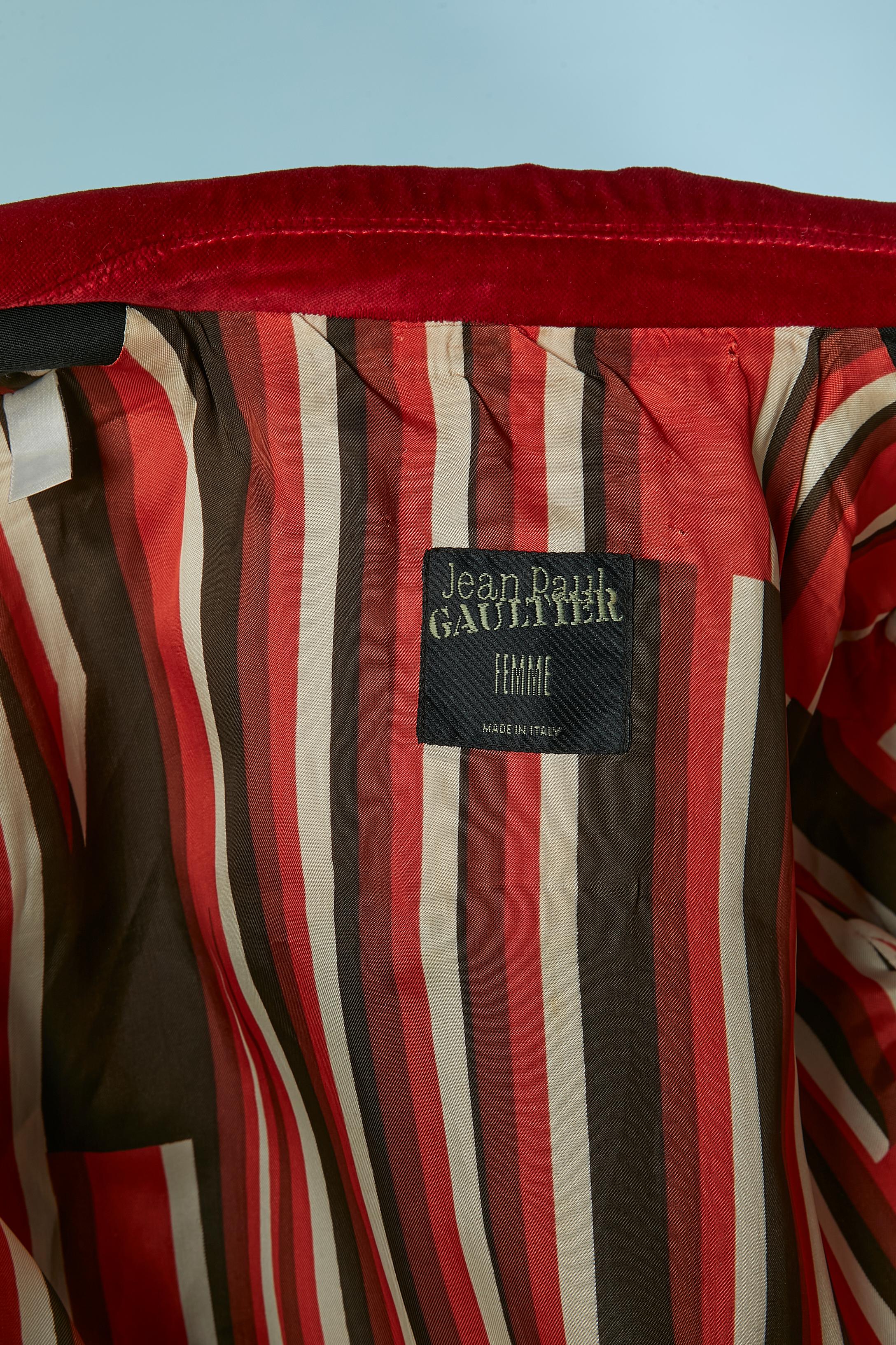 Giacca doppiopetto nera con spalla in velluto rosso Jean Paul Gaultier in vendita 3