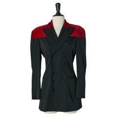 Giacca doppiopetto nera con spalla in velluto rosso Jean Paul Gaultier
