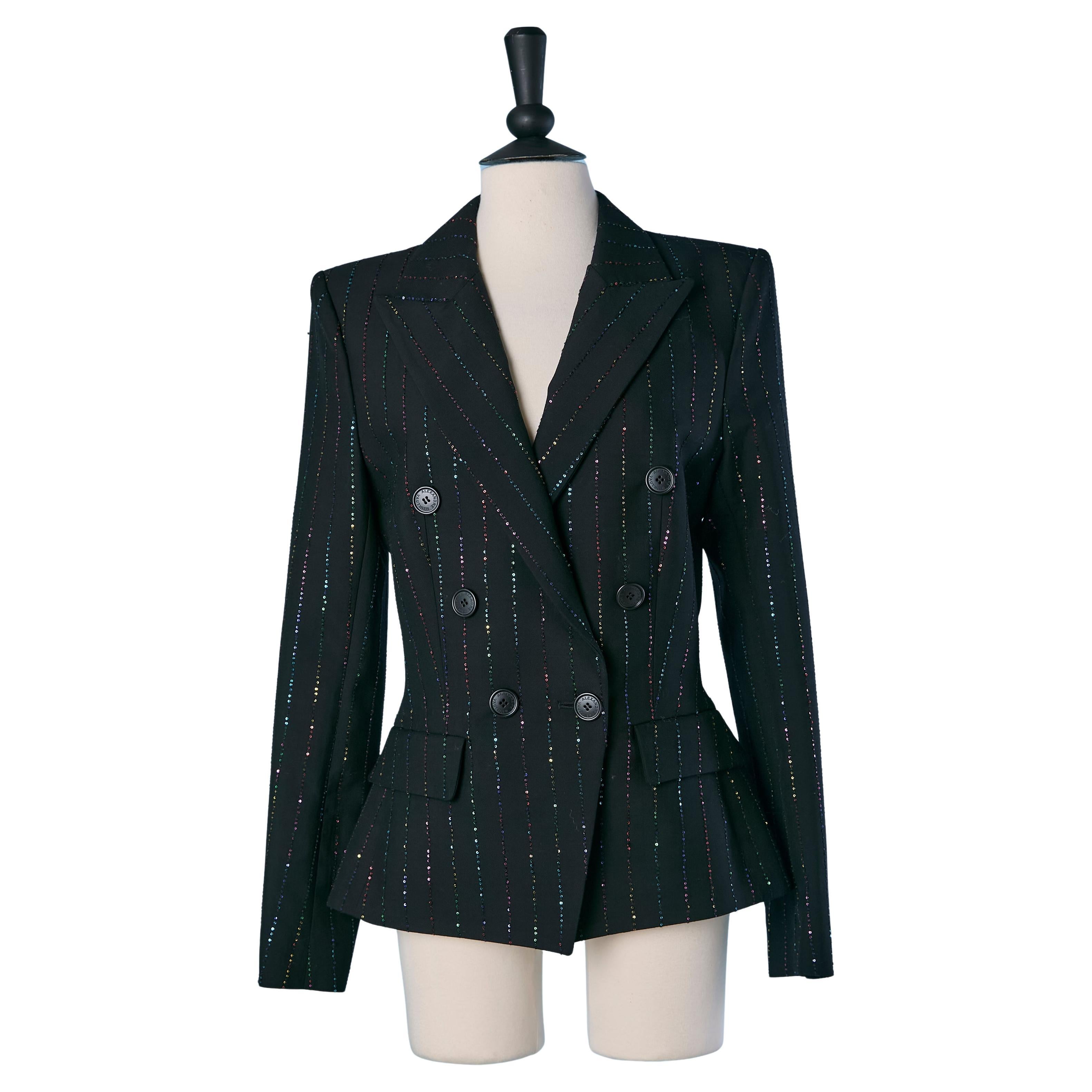 Black double-breasted jacket with sequin embellishment ALEXANDRE VAUTHIER New For Sale