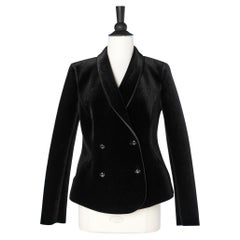 Black double-breasted technical velvet evening jacket Emporio Armani