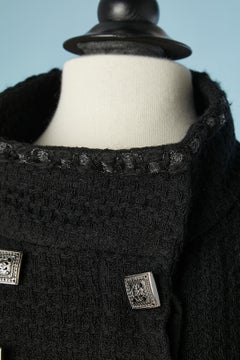 Black double-breasted tweed evening coat with branded rhinestone buttons Chanel