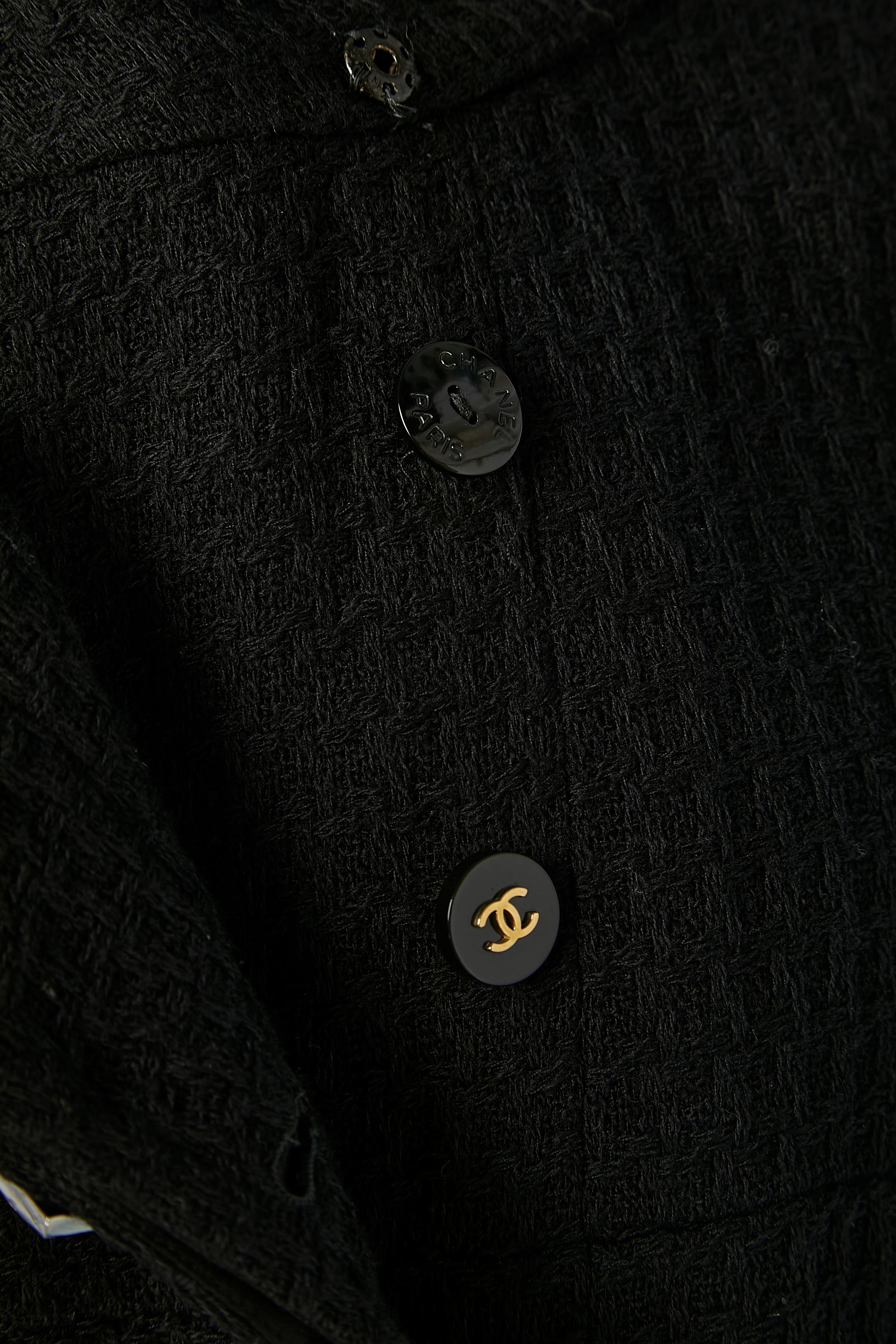 Black double-breasted tweed evening coat with branded rhinestone buttons Chanel  2