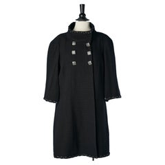 Black double-breasted tweed evening coat with branded rhinestone buttons Chanel 
