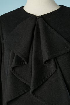 Black double-breasted wool and cashmere coat with leather flowers Valentino
