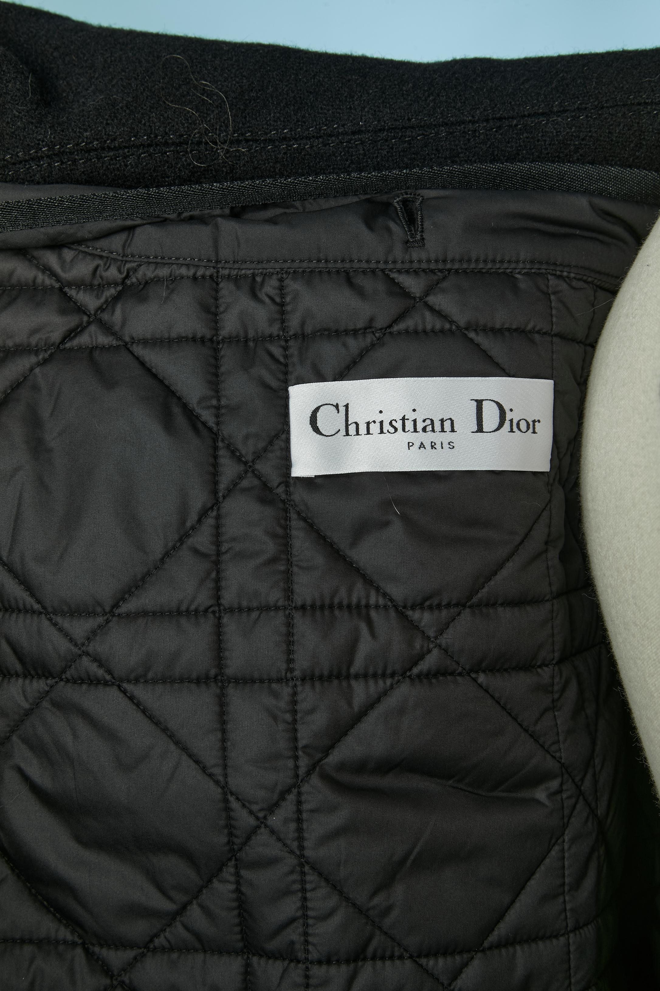 Black double breasted wool coat with hood  CHRISTIAN DIOR en vente 5
