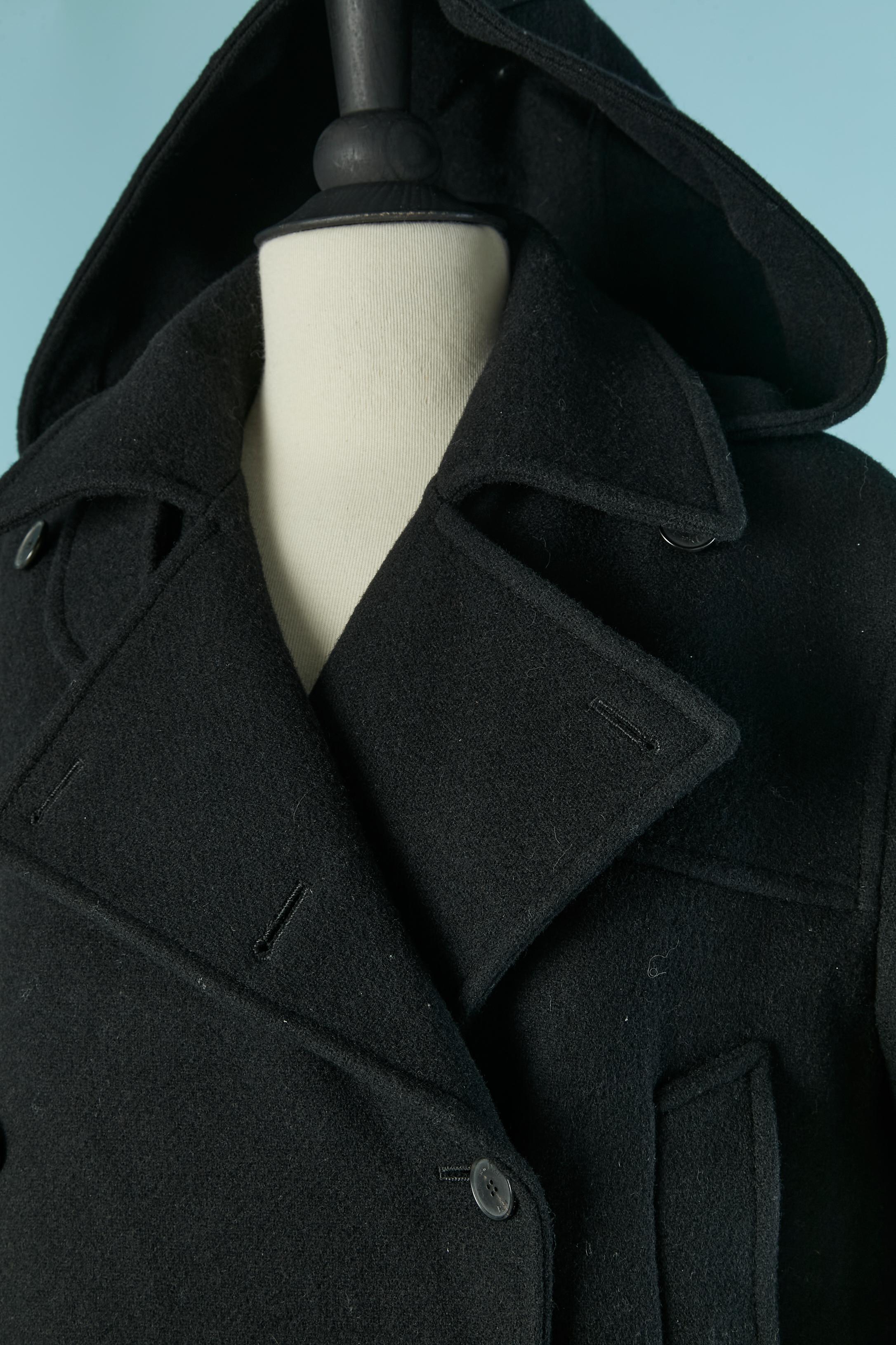 Black double breasted wool coat with hood  CHRISTIAN DIOR Neuf - En vente à Saint-Ouen-Sur-Seine, FR
