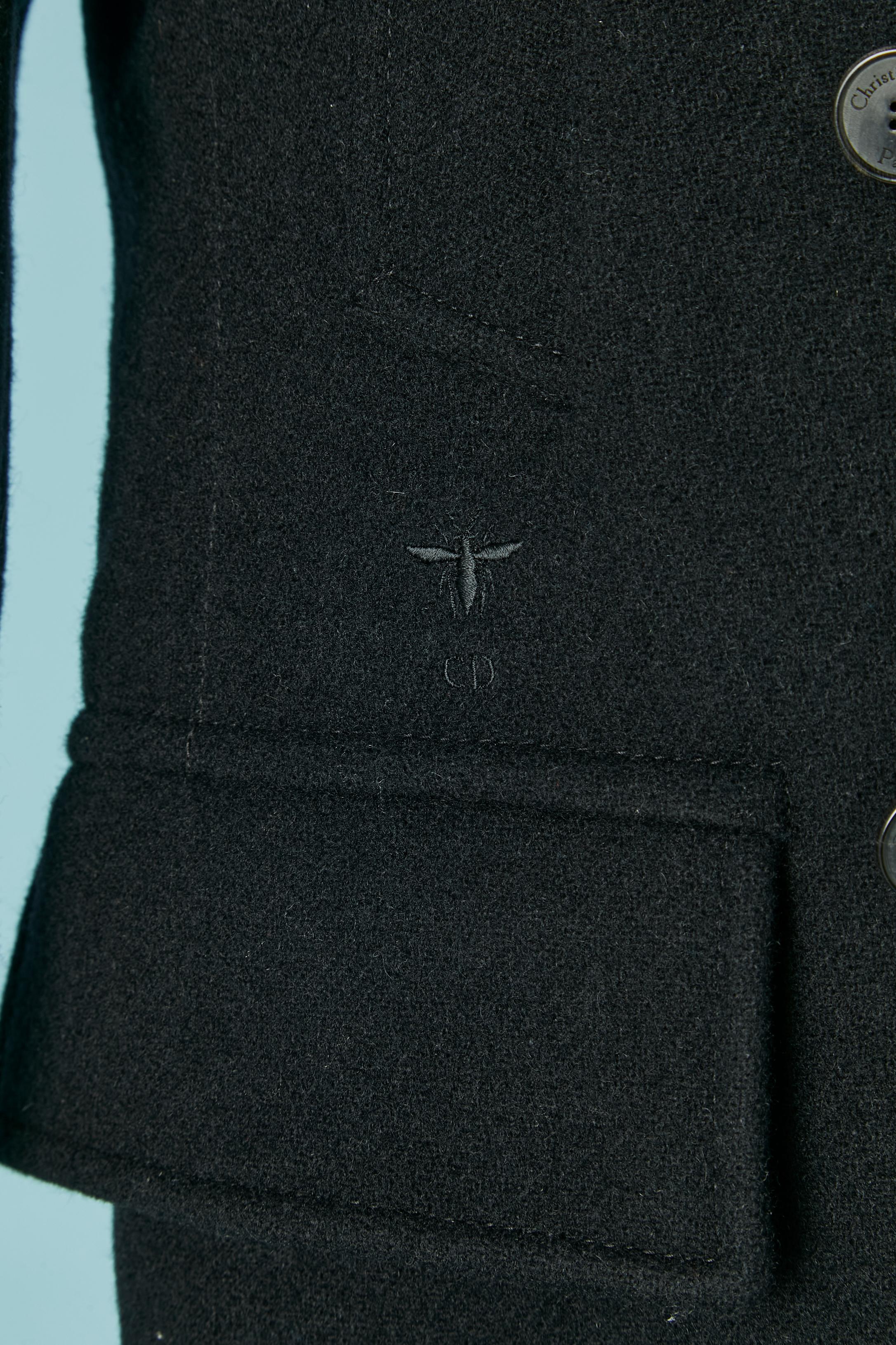 Black double breasted wool coat with hood  CHRISTIAN DIOR en vente 1