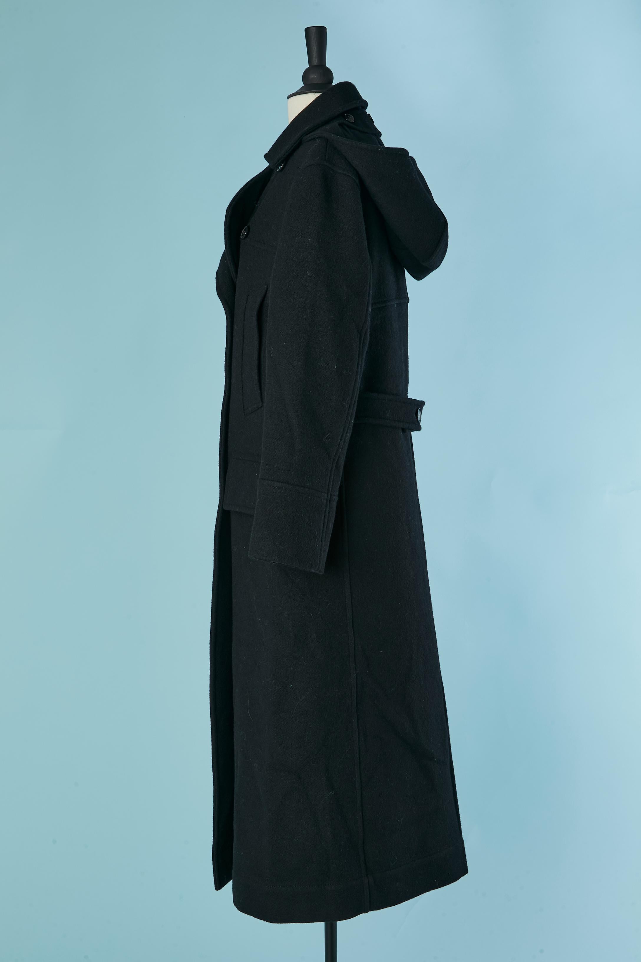 Black double breasted wool coat with hood  CHRISTIAN DIOR en vente 2
