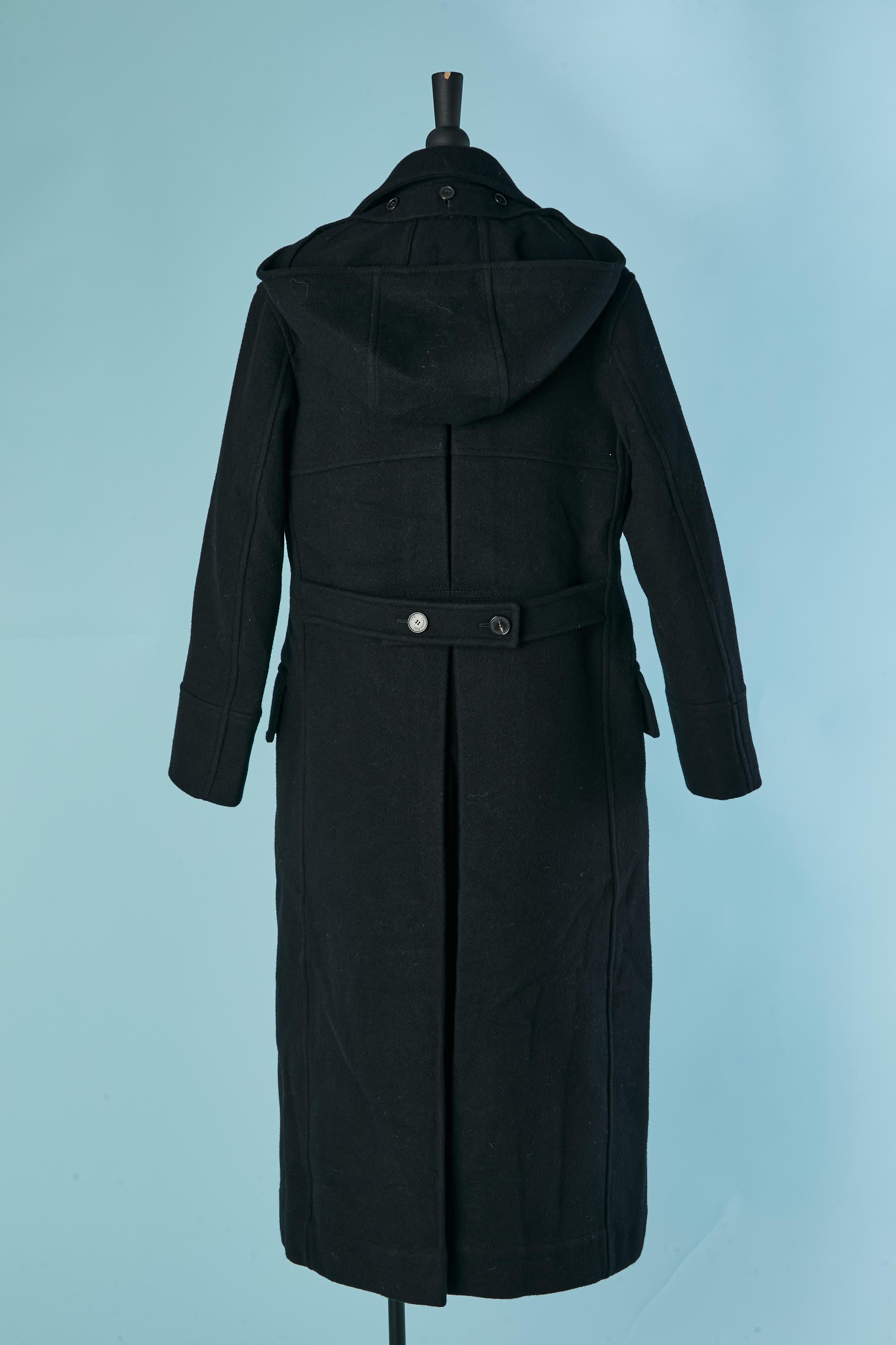 Black double breasted wool coat with hood  CHRISTIAN DIOR en vente 3