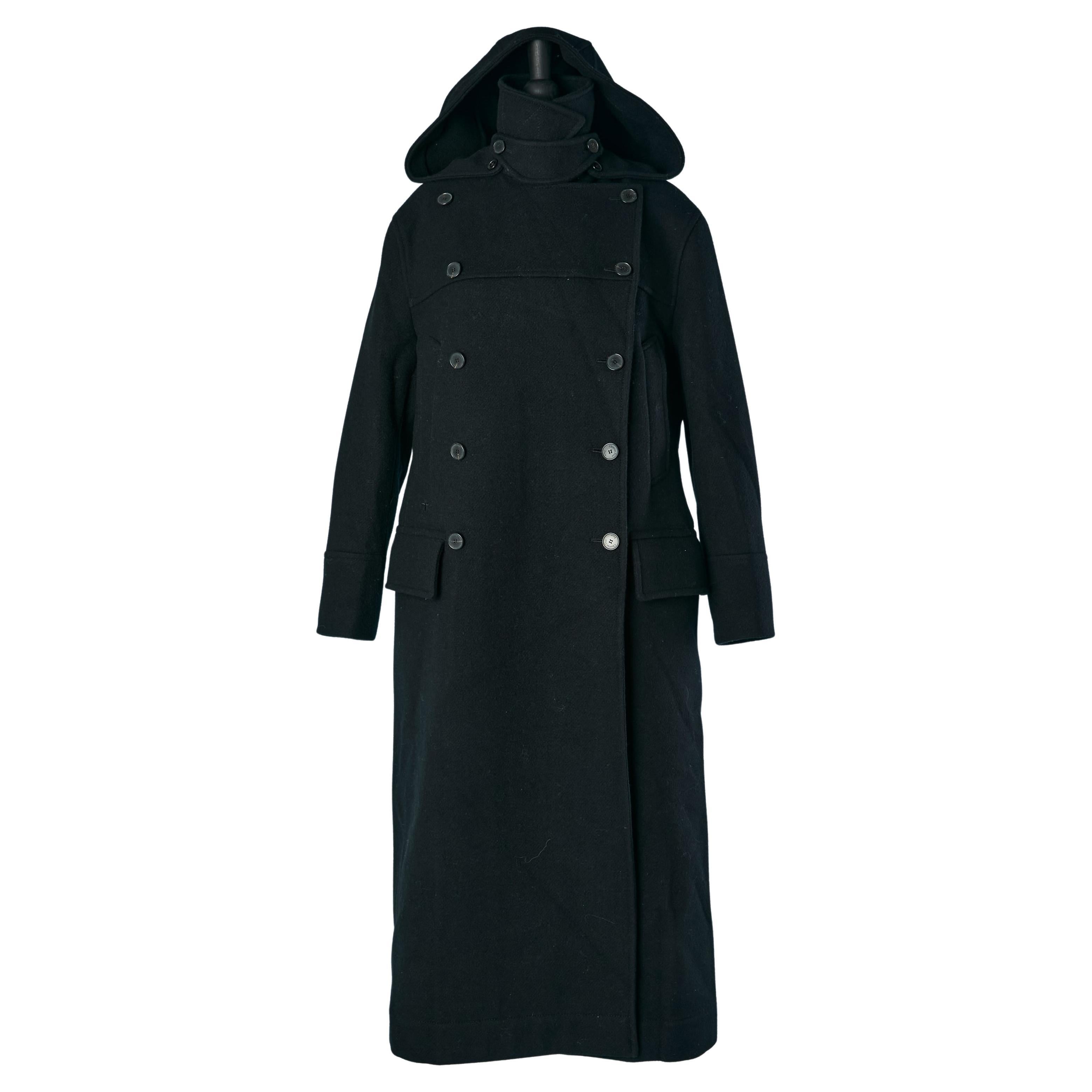 Black double breasted wool coat with hood  CHRISTIAN DIOR en vente