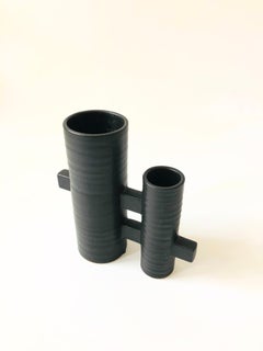 Black Double Cylinder Ikebana Vase