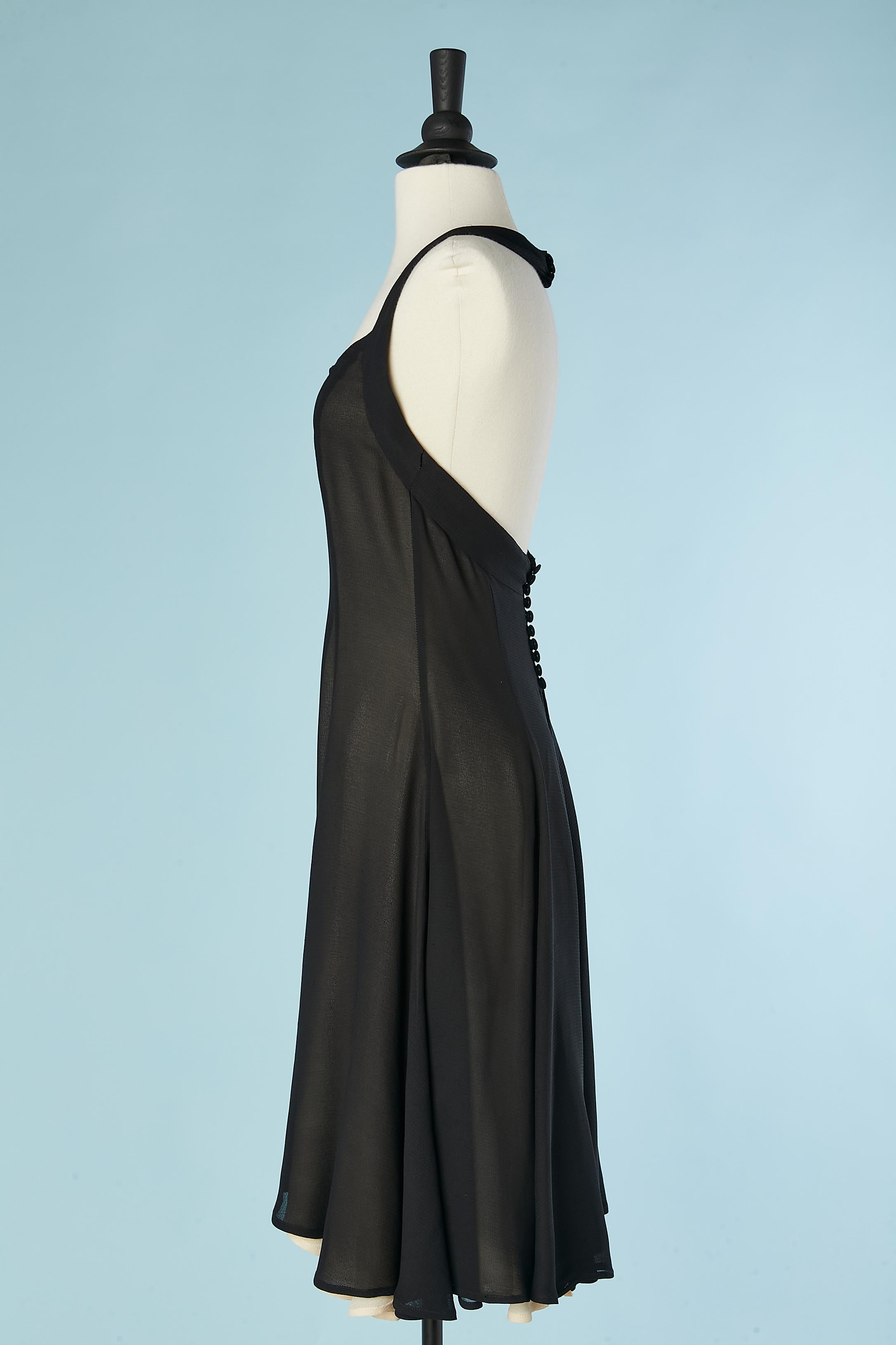 Women's Black double lay silk chiffon backless cocktail dress open in the back ROCHAS  For Sale