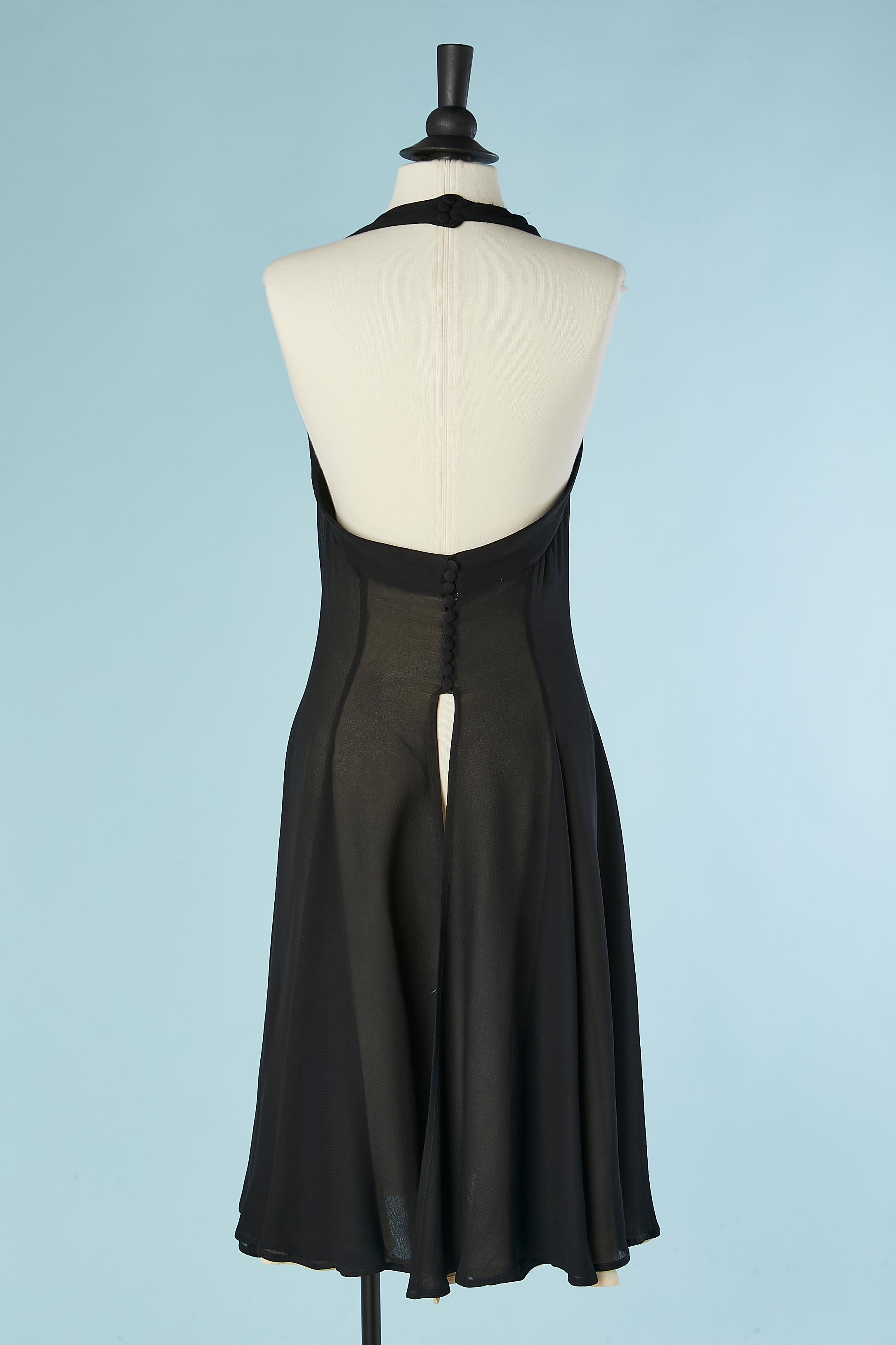 Black double lay silk chiffon backless cocktail dress open in the back ROCHAS  For Sale 1