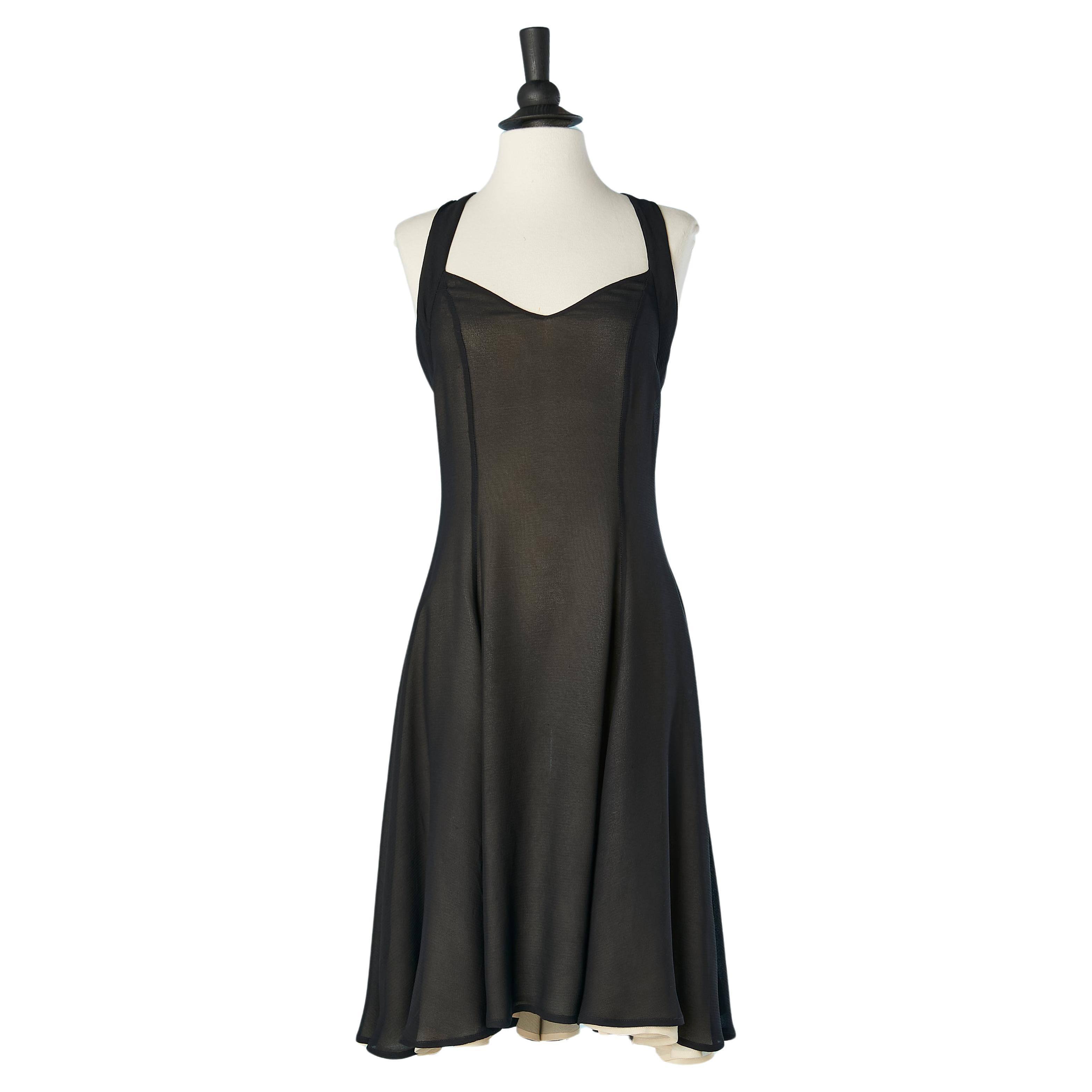 Black double lay silk chiffon backless cocktail dress open in the back ROCHAS  For Sale