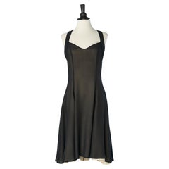 Black double lay silk chiffon backless cocktail dress open in the back ROCHAS 
