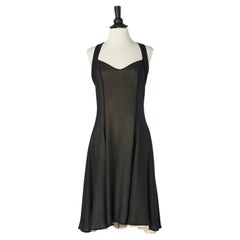 Black double lay silk chiffon backless cocktail dress open in the back ROCHAS