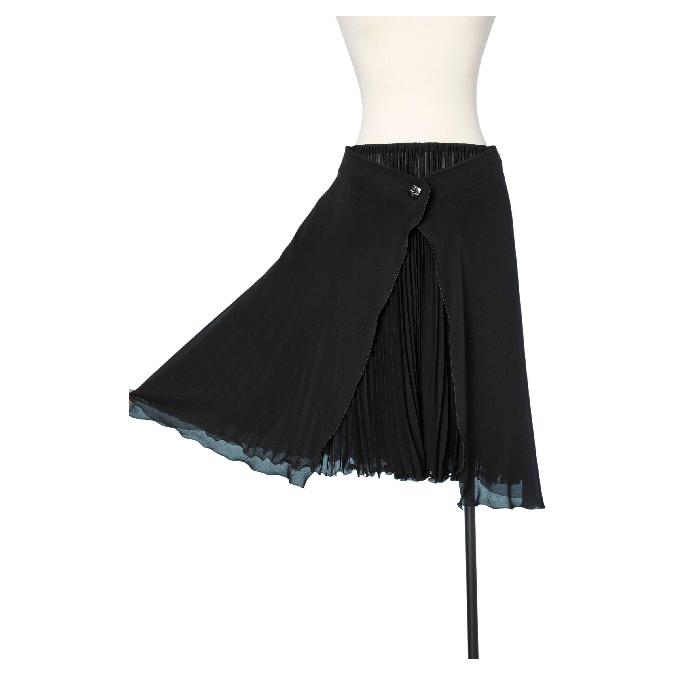 Black double lays chiffon skirt half sunary pleated Chanel  For Sale