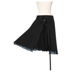 Black double lays chiffon skirt half sunary pleated Chanel 