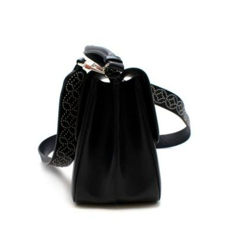Women's Black Double Pocket Top Handle Bag with Studded Shoulder Strap For Sale