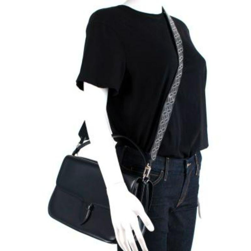 Black Double Pocket Top Handle Bag with Studded Shoulder Strap For Sale 2
