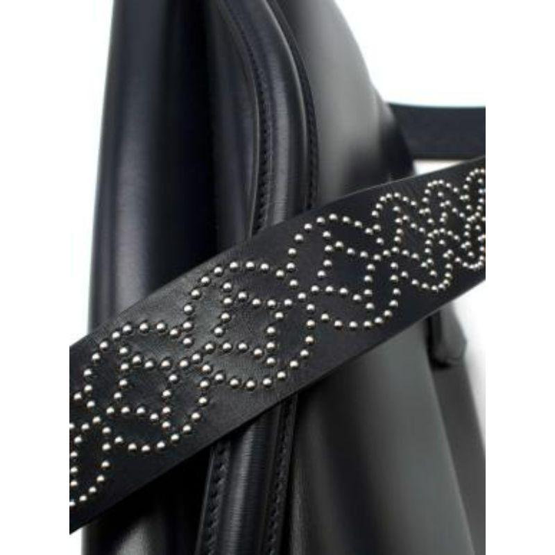 Black Double Pocket Top Handle Bag with Studded Shoulder Strap For Sale 4