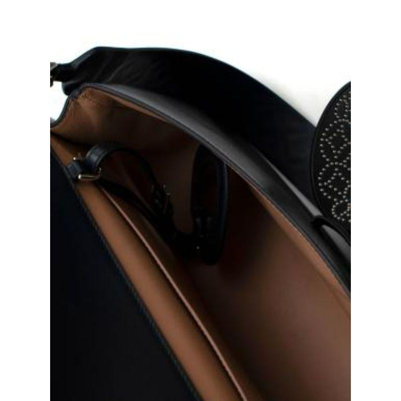 Black Double Pocket Top Handle Bag with Studded Shoulder Strap For Sale 5