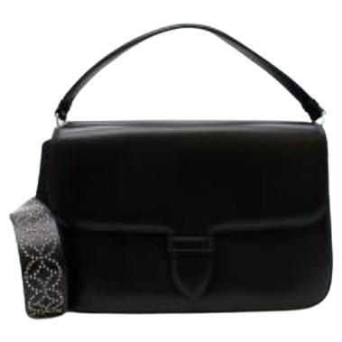 Black Double Pocket Top Handle Bag with Studded Shoulder Strap For Sale