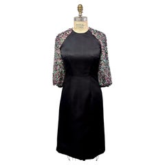 Barbara Tfank Black Double Satin Dress with Jeweled Sleeves