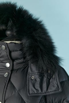 Black down jacket with hood and fur edge BURBERRY BRIT New with tag