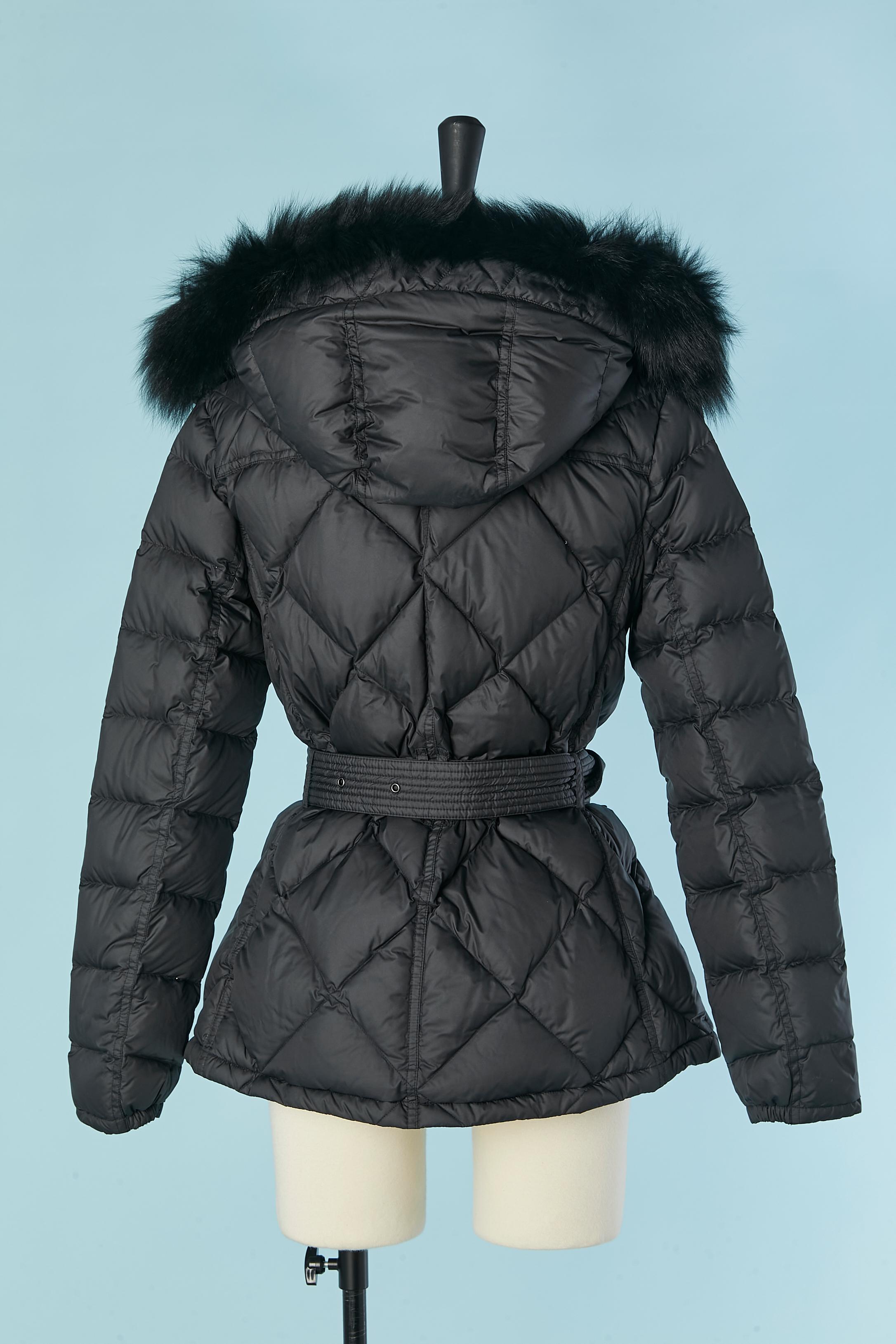 Black down jacket with hood and fur edge BURBERRY BRIT New with tag For Sale 2