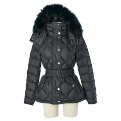Black down jacket with hood and fur edge BURBERRY BRIT New with tag