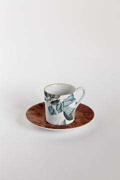 Black Dragon, Coffee Set with Six Contemporary Porcelains with Decorative Design