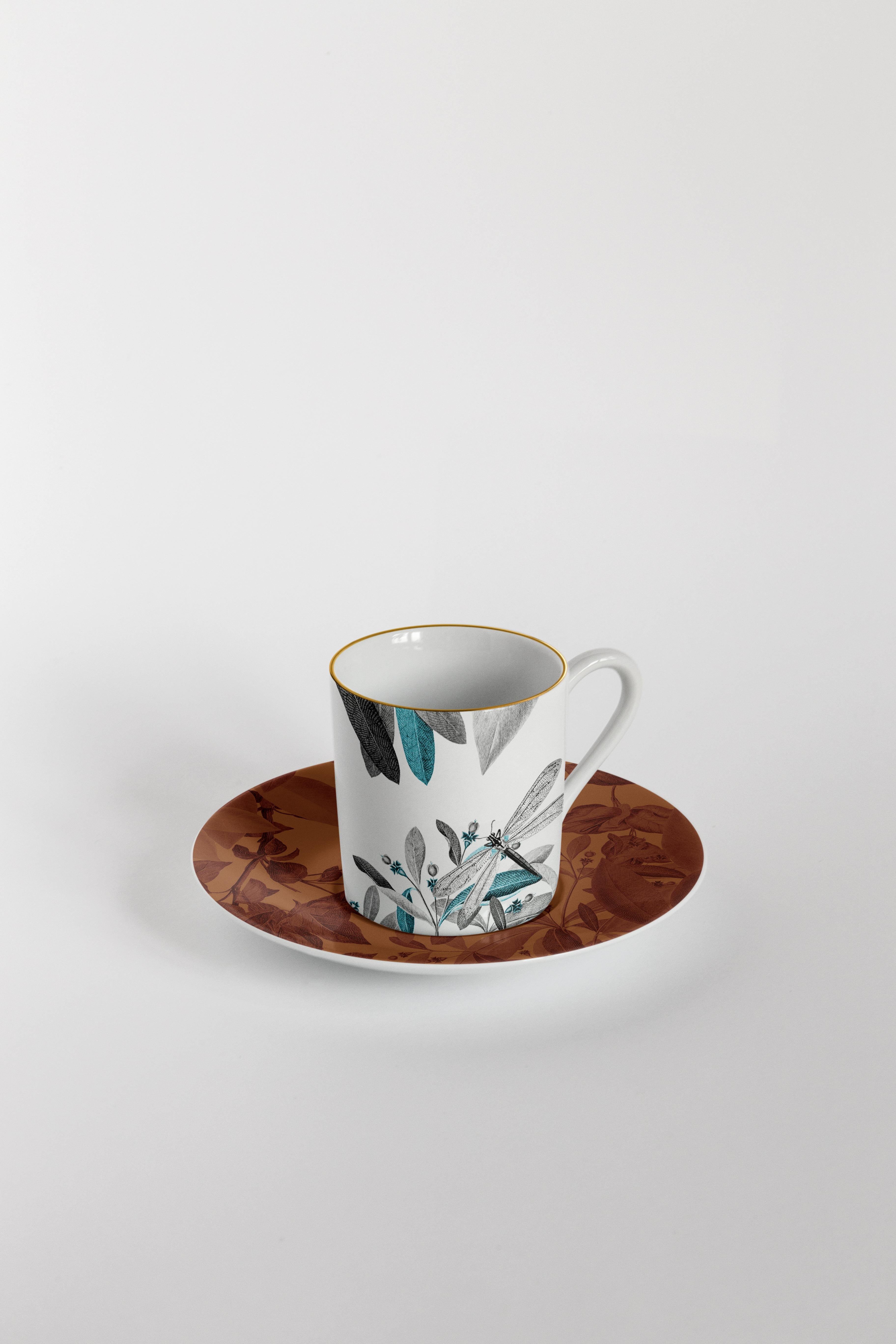 Italian Black Dragon, Coffee Set with Six Contemporary Porcelains with Decorative Design For Sale